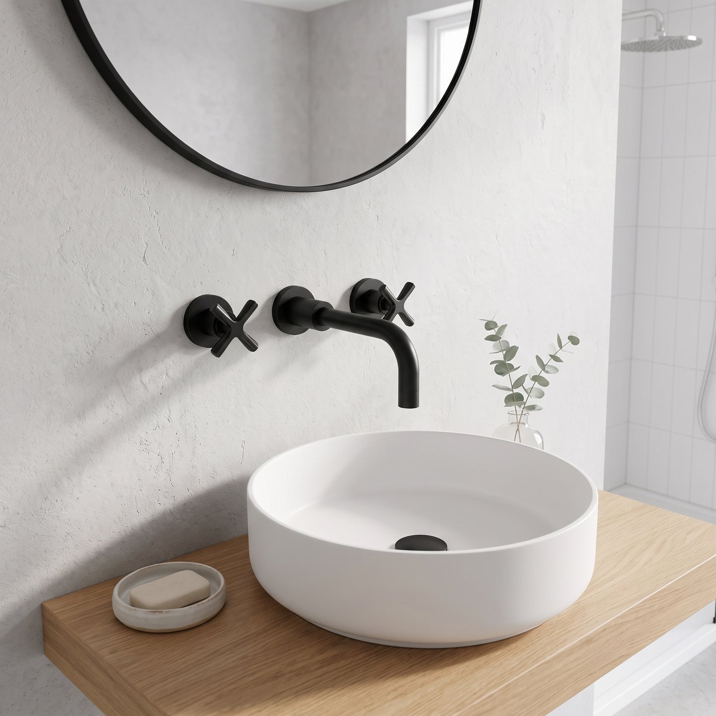 Fairford Verso Matt Black 3 Hole Wall Mounted Basin Mixer