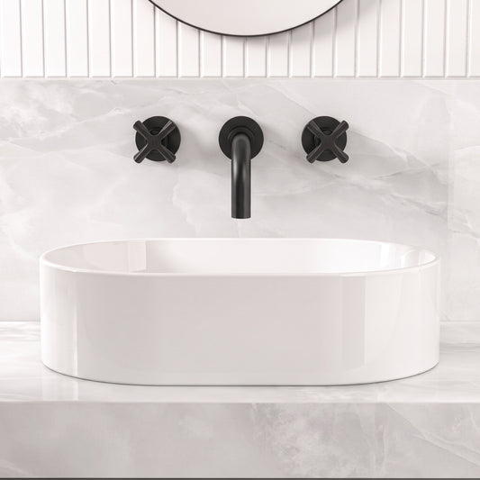 Fairford Verso Matt Black 3 Hole Wall Mounted Basin Mixer