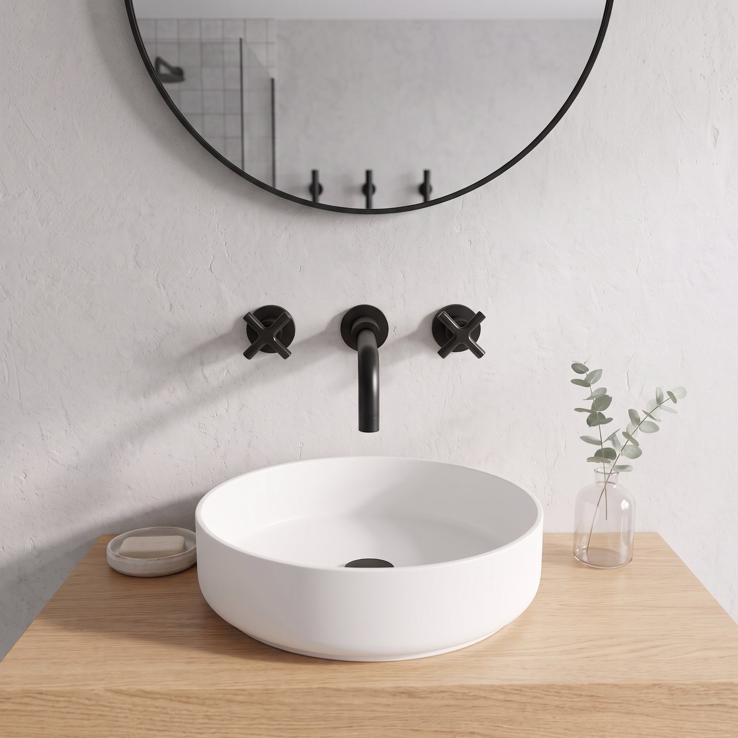 Fairford Verso Matt Black 3 Hole Wall Mounted Basin Mixer
