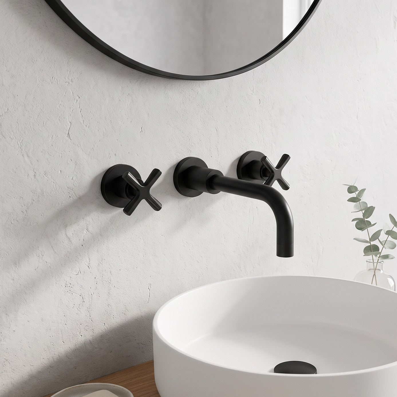 Fairford Verso Matt Black 3 Hole Wall Mounted Basin Mixer