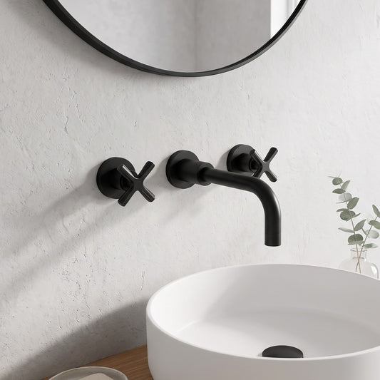 Fairford Verso Matt Black 3 Hole Wall Mounted Basin Mixer