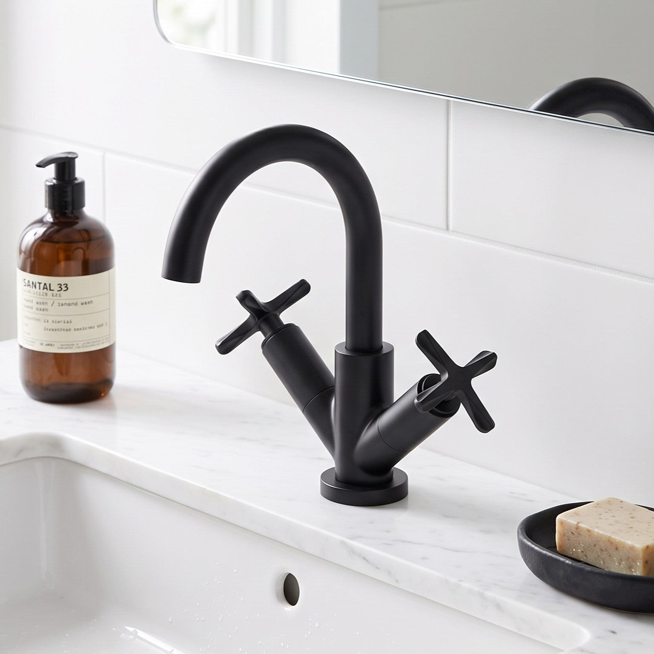 Fairford Verso Matt Black Basin Mixer with Push Button Waste