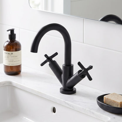 Fairford Verso Matt Black Basin Mixer with Push Button Waste