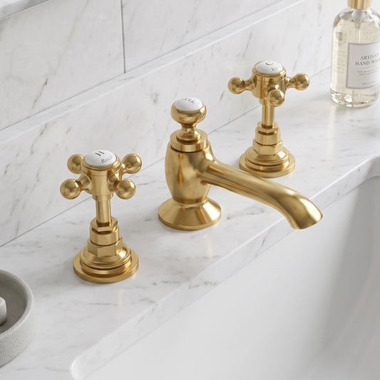 Fairford Winchester Brushed Brass 3 Basin Mixer with Waste