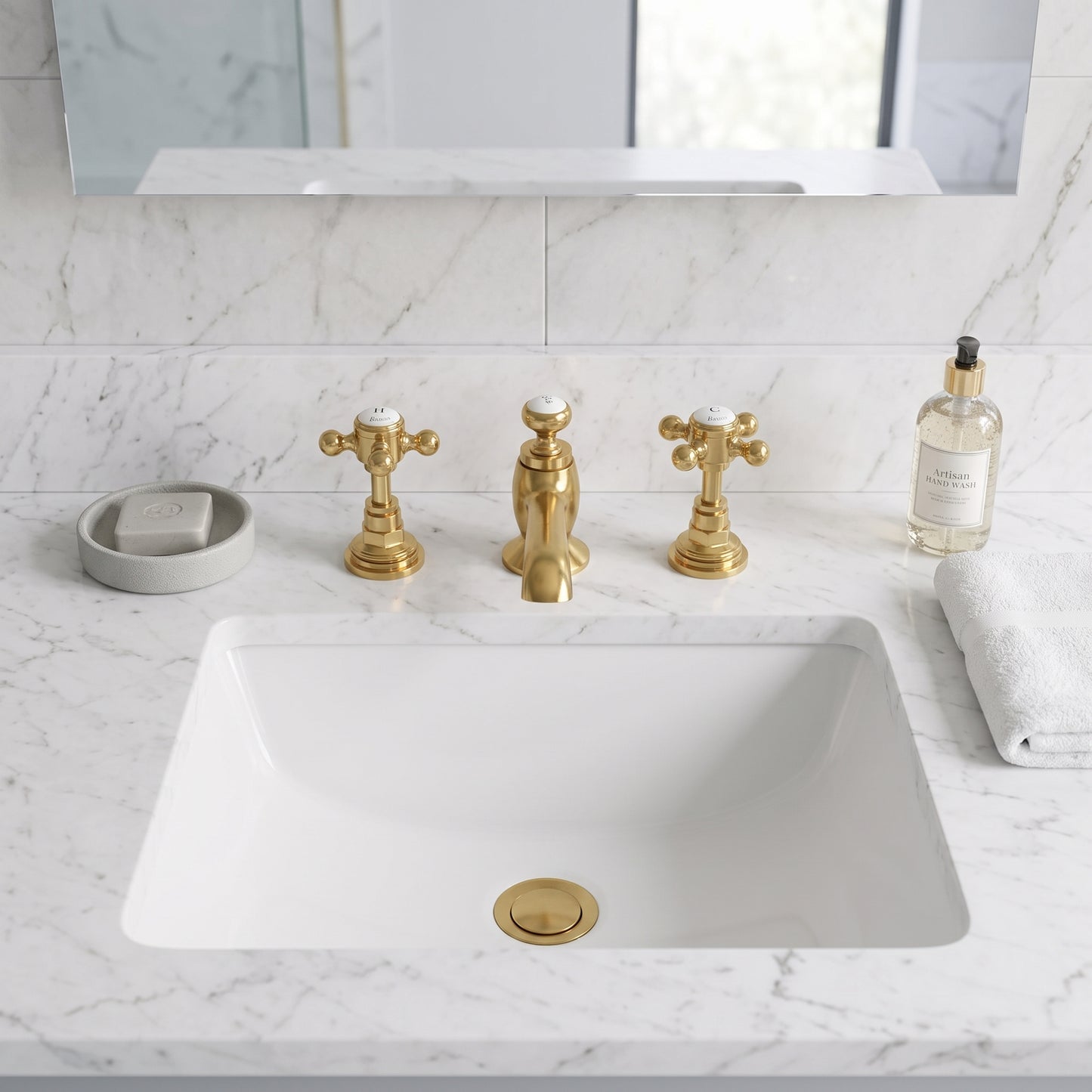 Fairford Winchester Brushed Brass 3 Basin Mixer with Waste