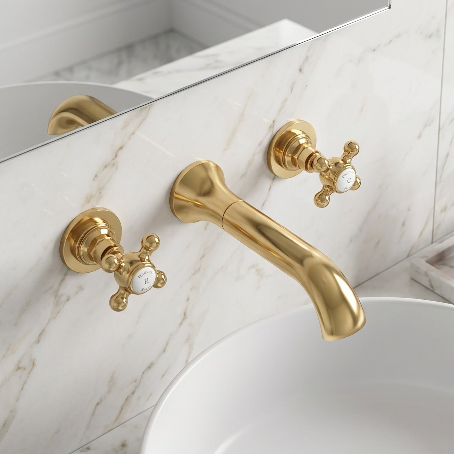 Fairford Winchester Brushed Brass 3 Hole Wall Mounted Basin Mixer