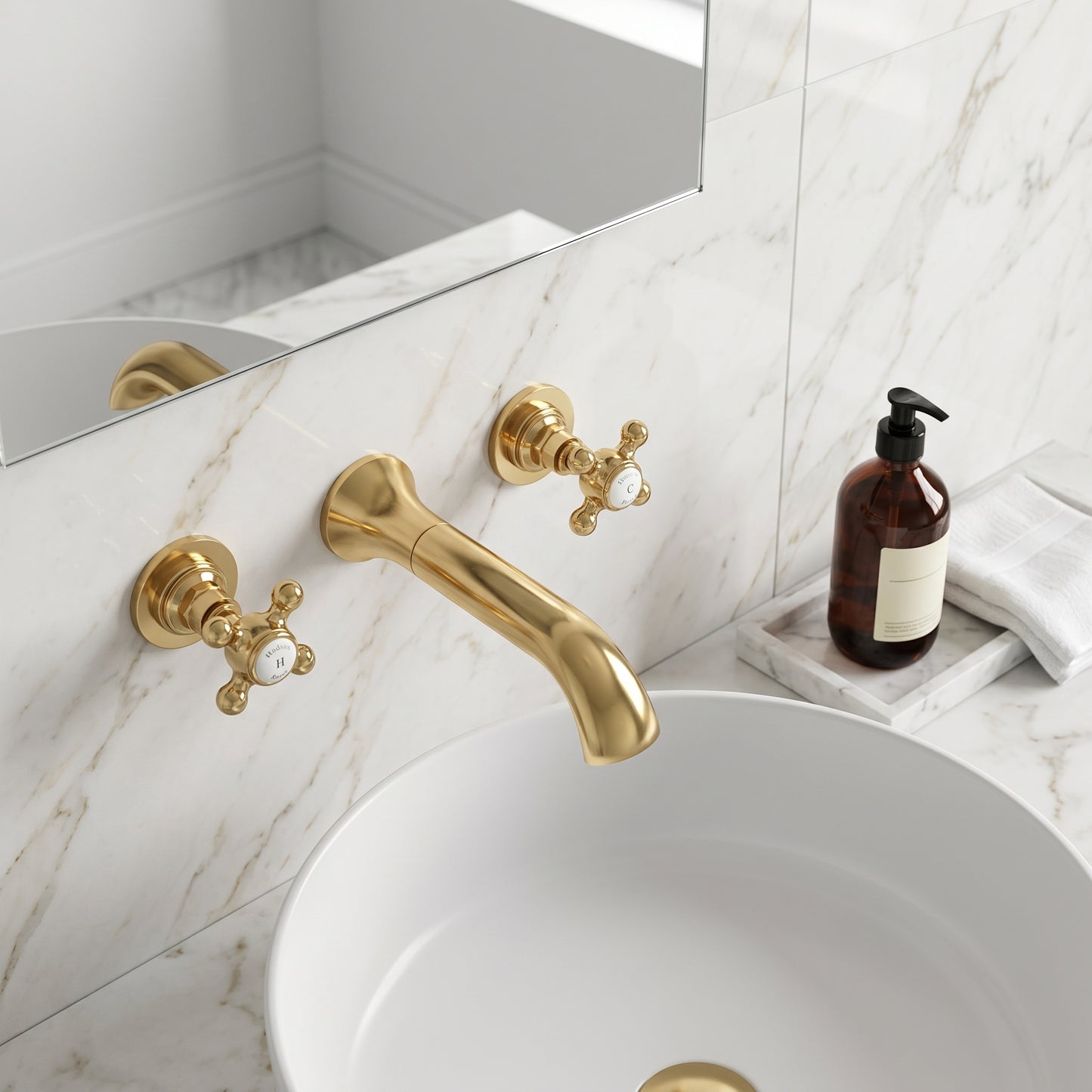 Fairford Winchester Brushed Brass 3 Hole Wall Mounted Basin Mixer