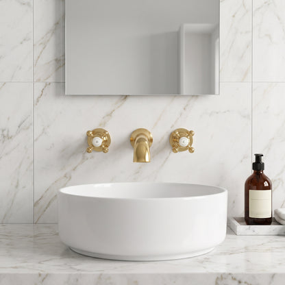 Fairford Winchester Brushed Brass 3 Hole Wall Mounted Basin Mixer