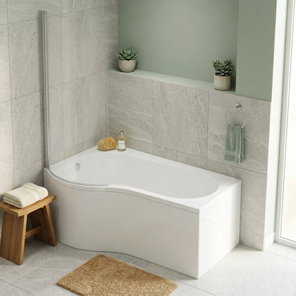 Fairford 1500 x 850 LH P Shape Bath with Screen and Panel