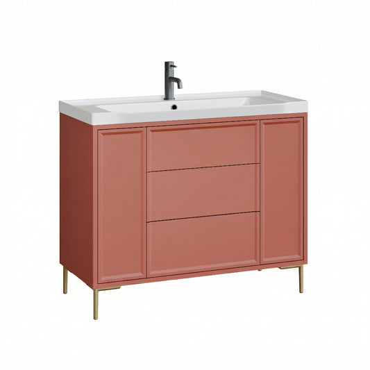 Fairford Elan Dusk Red 1000mm Floorstanding Vanity Unit with Brushed Brass Legs