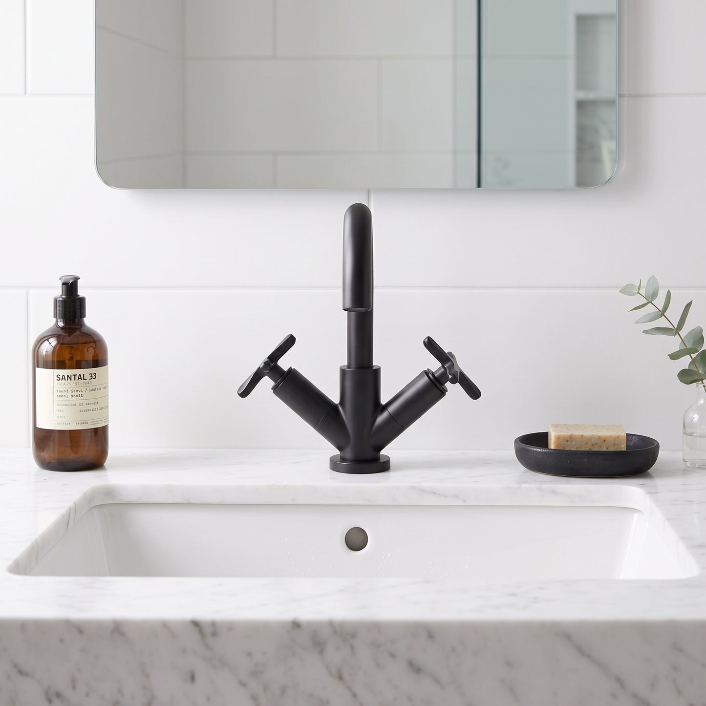 Fairford Verso Matt Black Basin Mixer with Push Button Waste