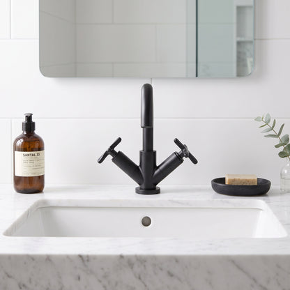 Fairford Verso Matt Black Basin Mixer with Push Button Waste