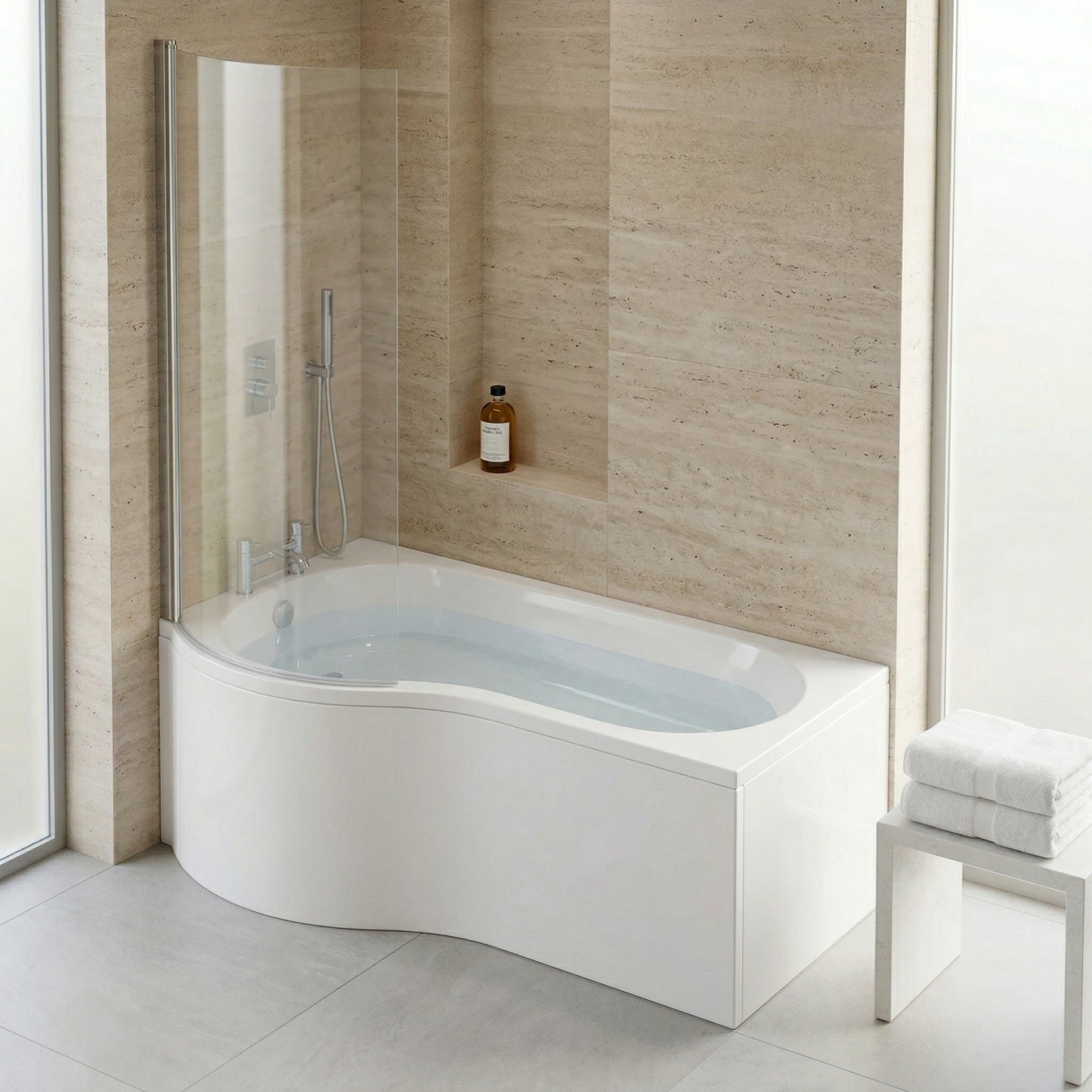 Fairford 1700 x 850 LH P Shape Bath with Screen and Panel