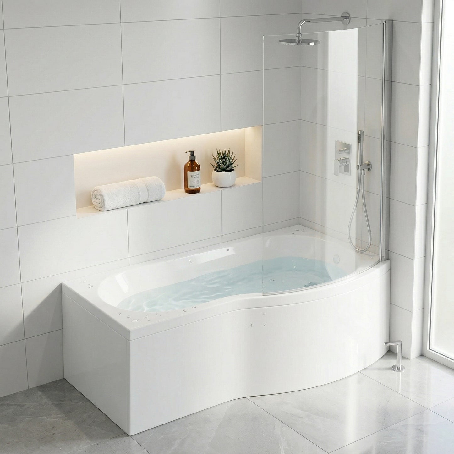 Fairford 1500 x 850 RH B Shape Bath with Screen and Panel