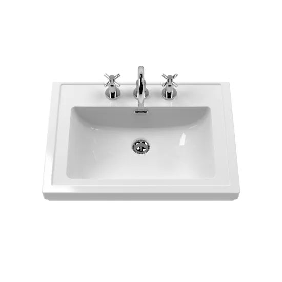Fairford Tisse Pebble Grey 600mm 2 Drawer Wall Hung Vanity Unit with 3 Tap Hole Basin