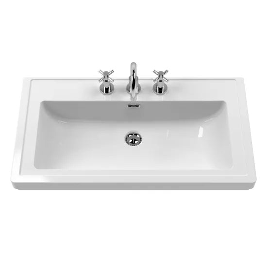 Fairford Tisse Pebble Grey 800mm 1 Drawer Wall Hung Vanity Unit with 3 Tap Hole Basin