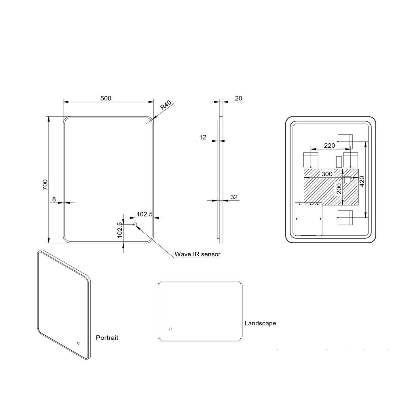 Fairford Alfie 500 Matt Black 500 x 700mm Mirror