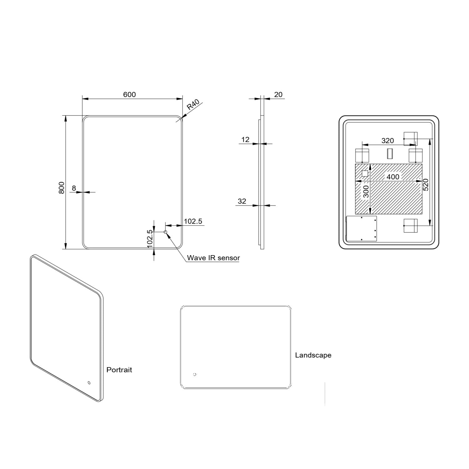 Fairford Alfie 600 Matt Black 600 x 800mm Mirror