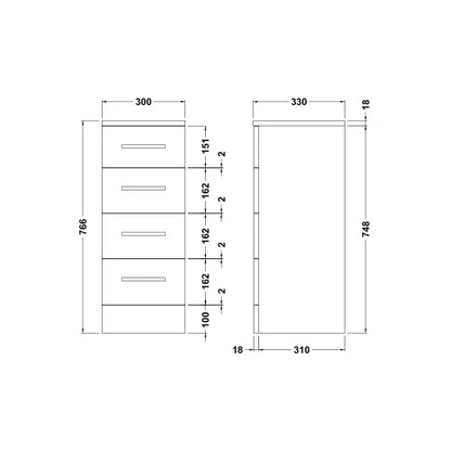 Fairford Opto 300mm 4 Drawer Drawer Unit - 330mm Deep