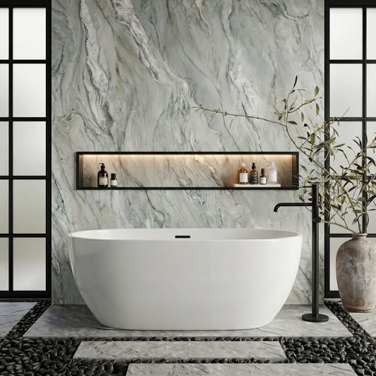 Rivato Palermo 1500mm x 800mm x 580mm Gloss White Freestanding Shower Bath