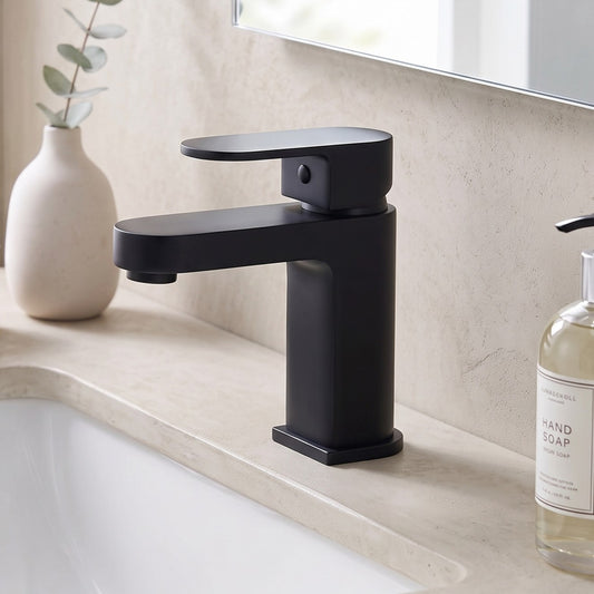 Rivato Sesia Black Basin Mixer with Push Button Waste
