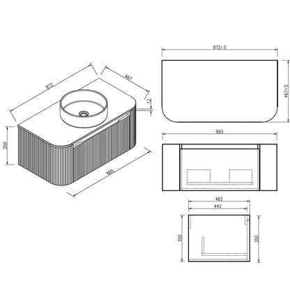 Fairford Sophia 870mm vanity unit dimension drawing