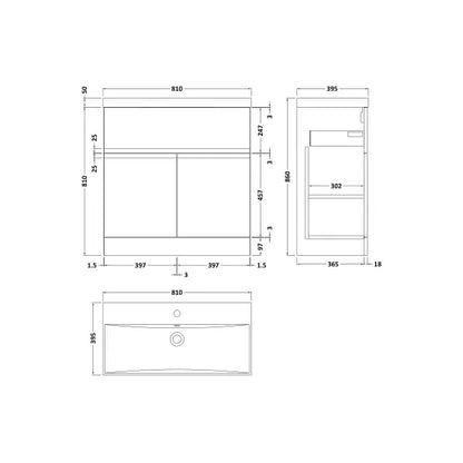 Fairford Finesse Satin Green 800mm 2 Door Floorstanding Vanity Unit with Top Drawer