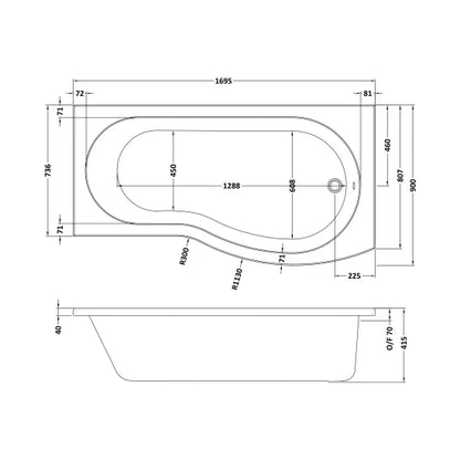 Fairford 1700 x 850 RH B Shape Bath with Screen and Panel