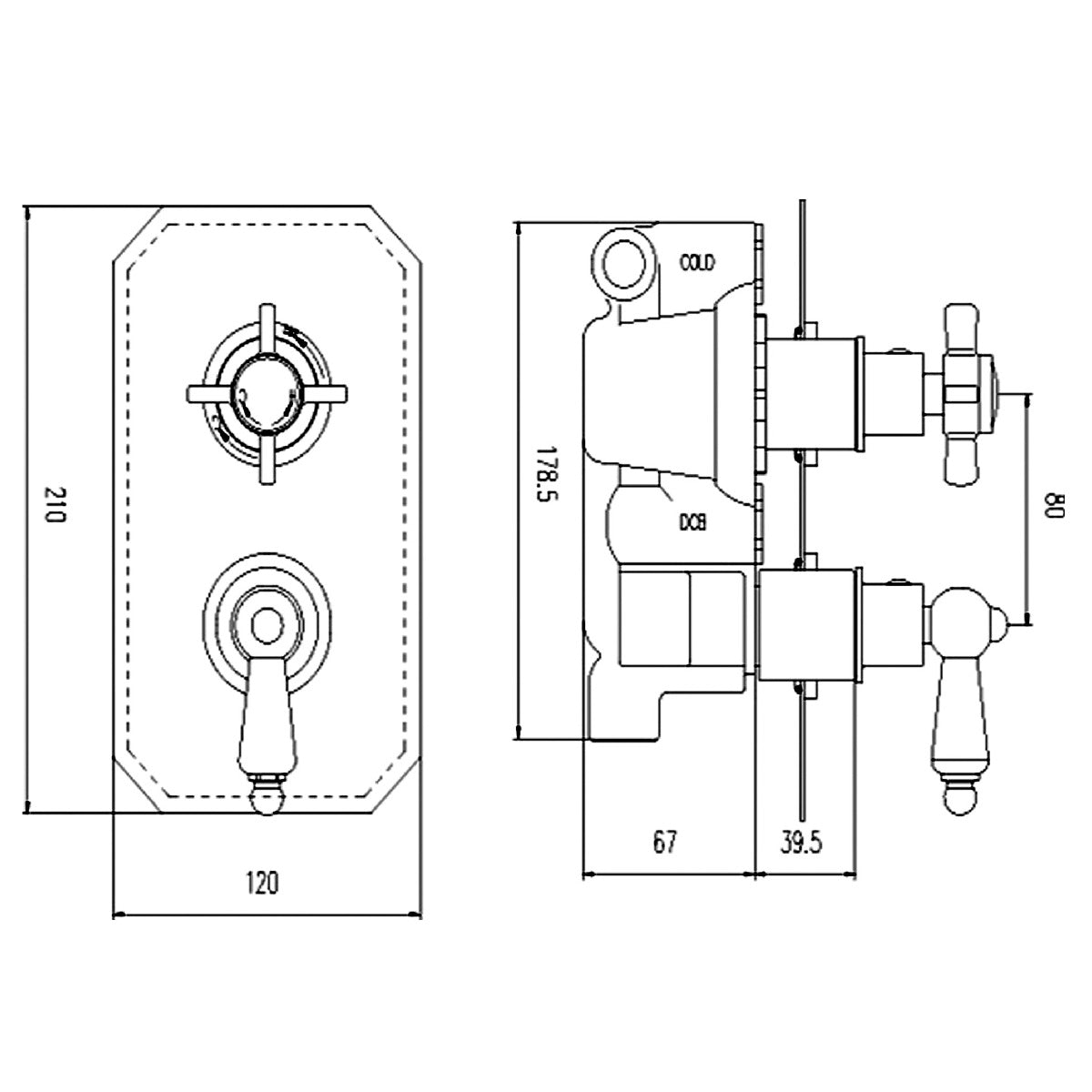 Fairford Bolsover Concealed Twin Shower Valve, 1 Outlet