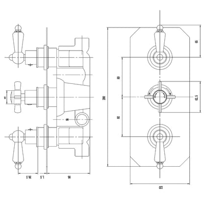 Fairford Bolsover Concealed Triple Shower Valve, 2 Outlet