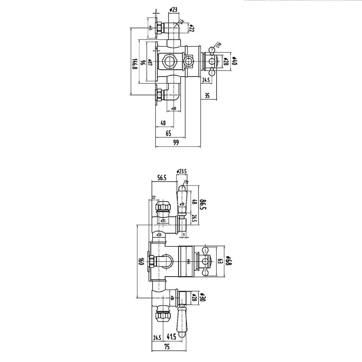 Fairford Hampden Exposed Thermostatic Triple Shower Valve, 2 Outlet