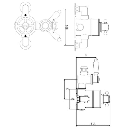Fairford Hampden Exposed Thermostatic Shower Valve with Diverter, 2 Outlet