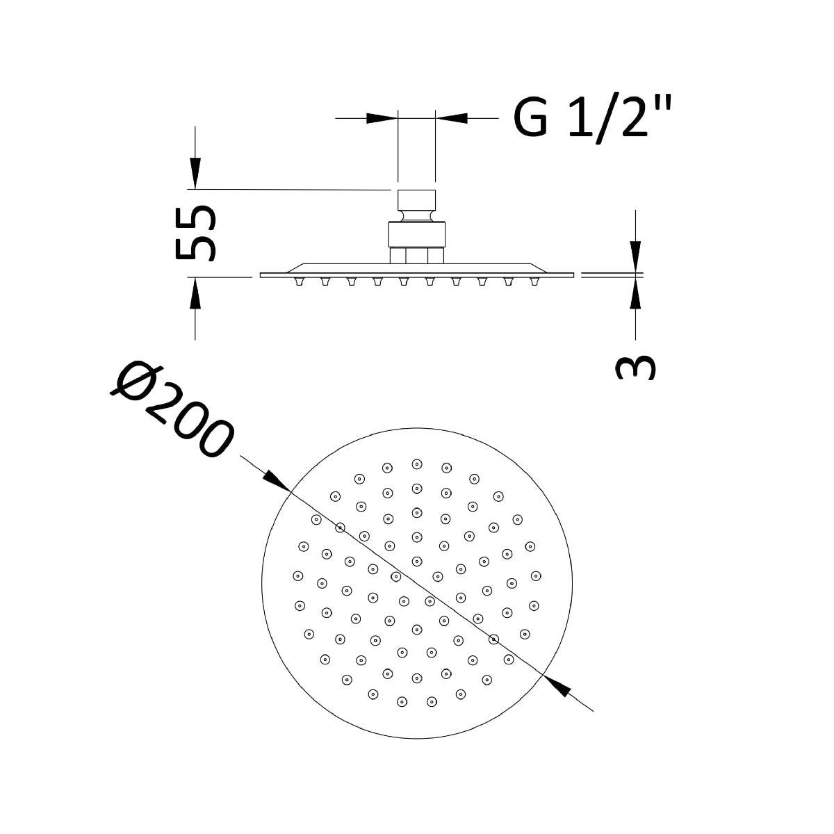 Fairford Element 10 200 x 200mm Matt Black Rain Shower Head