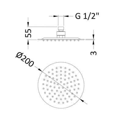 Fairford Element 10 200 x 200mm Brushed Gun Metal Rain Shower Head