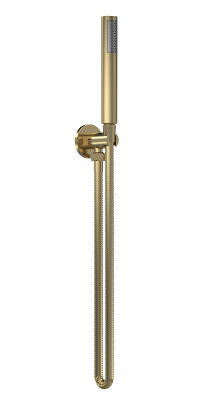 Fairford Element Round Brushed Brass Handset with Outlet Elbow, Bracket and Hose