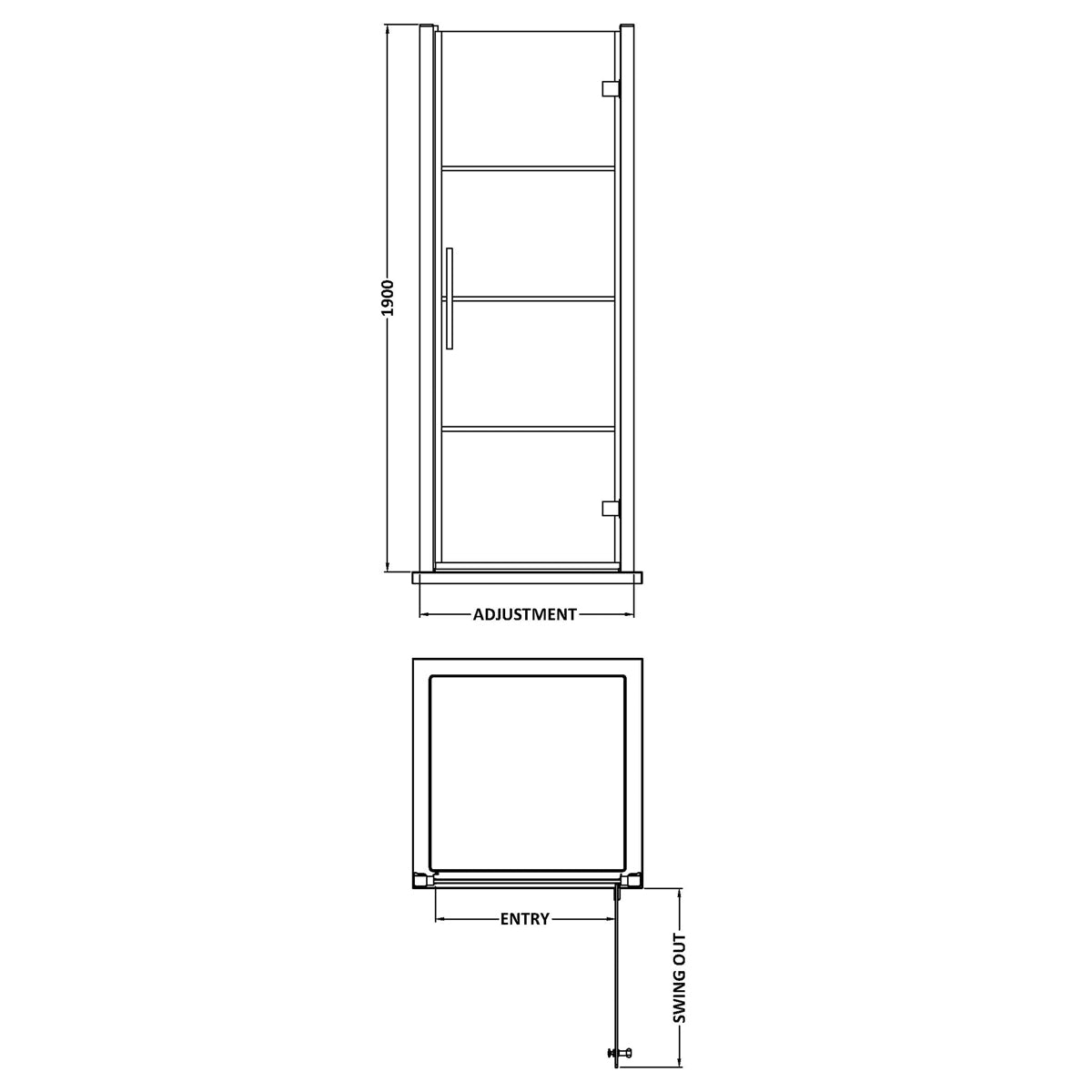 Fairford 8mm Matt Black Lined, 900mm Hinged Shower Door