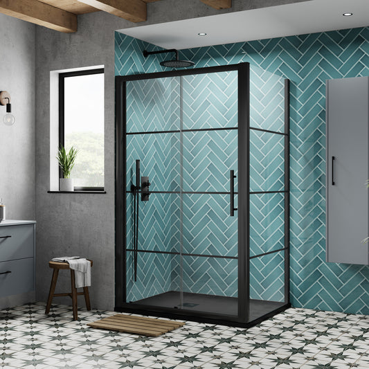 Fairford 8mm Matt Black Lined, 1200mm Sliding Shower Door