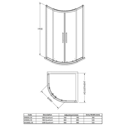 Fairford 8mm Matt Black Lined, 900 x 900mm Quadrant Enclosure