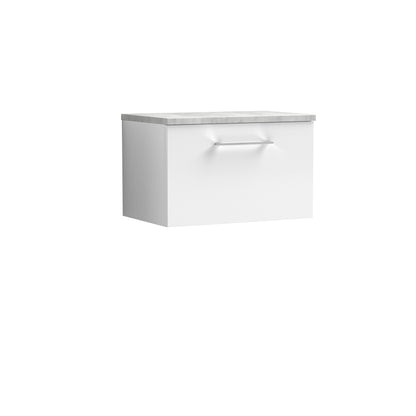 Fairford Aspri 2 600mm Gloss White Wall Hung Vanity Unit, Laminate Marble Worktop