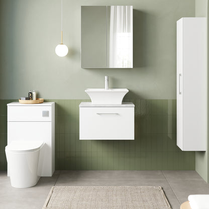 Fairford Aspri 2 600mm Gloss White Wall Hung Vanity Unit, Laminate Marble Worktop