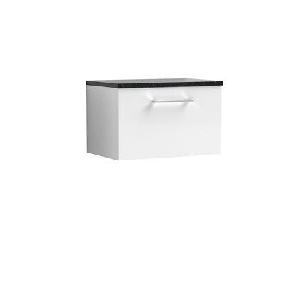 Fairford Aspri 2 600mm Gloss White Wall Hung Vanity Unit, Laminate Black Worktop