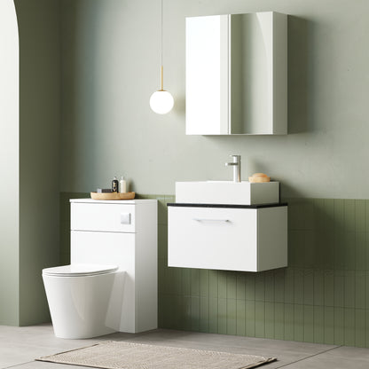 Fairford Aspri 2 600mm Gloss White Wall Hung Vanity Unit, Laminate Black Worktop