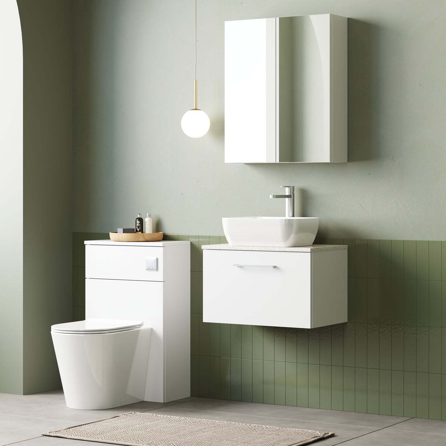 Fairford Aspri 2 600mm Gloss White Wall Hung Vanity Unit, Laminate White Worktop