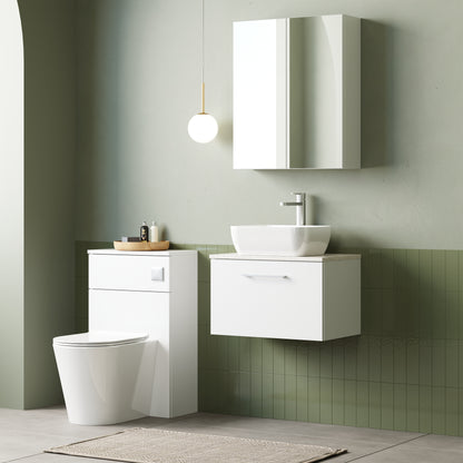 Fairford Aspri 2 600mm Gloss White Wall Hung Vanity Unit, Laminate White Worktop