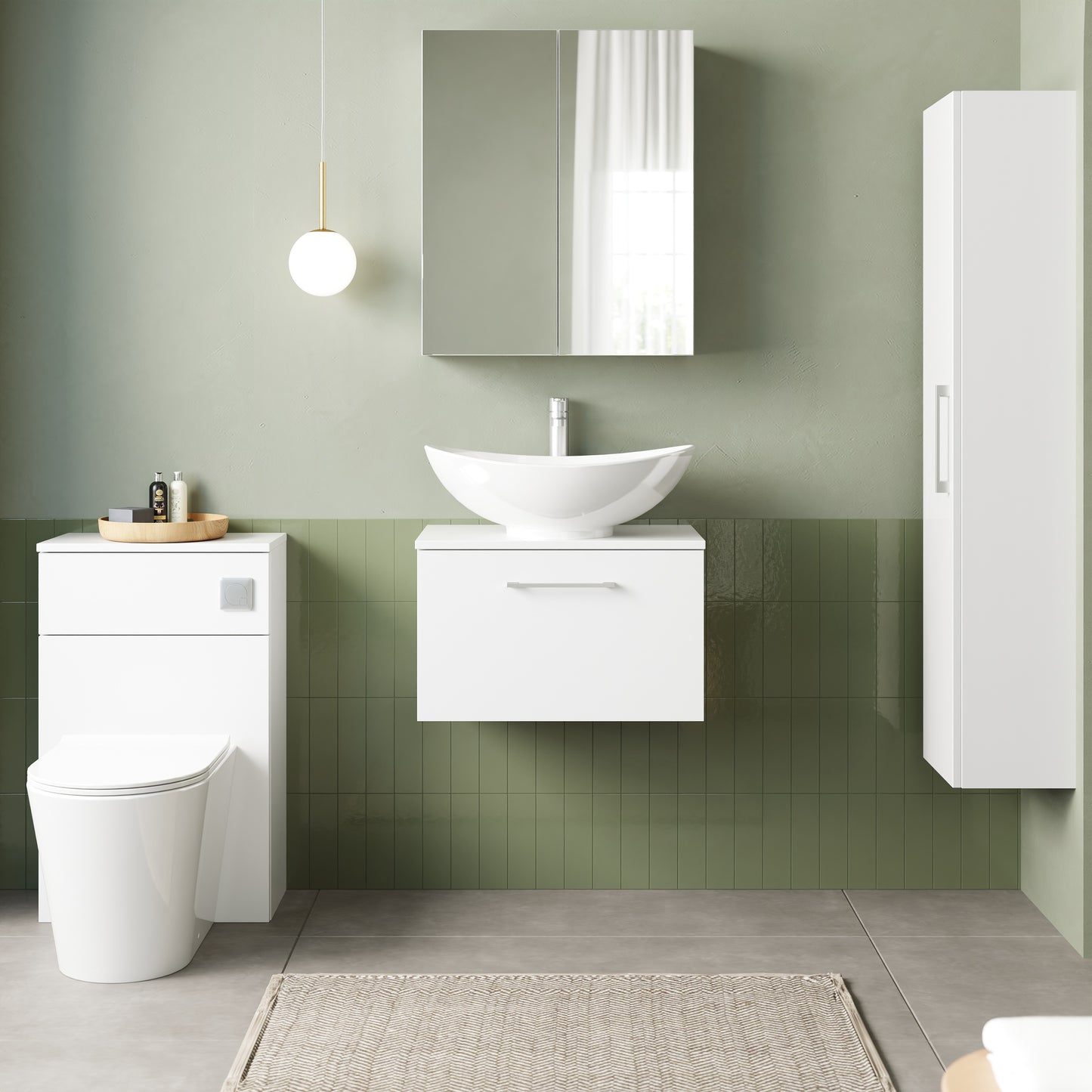 Fairford Aspri 2 600mm Gloss White Wall Hung Vanity Unit, MDF White Worktop
