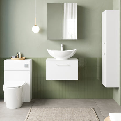 Fairford Aspri 2 600mm Gloss White Wall Hung Vanity Unit, MDF White Worktop