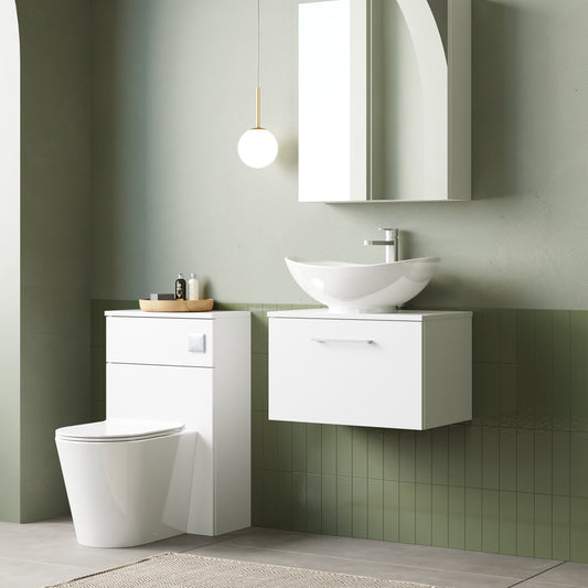 Fairford Aspri 2 600mm Gloss White Wall Hung Vanity Unit, MDF White Worktop