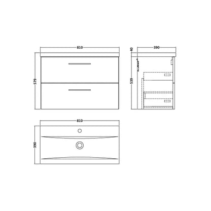 Fairford Aspri 800mm Gloss White 2-Drawer Wall Hung Vanity Unit
