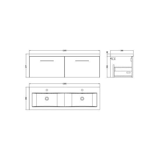 Fairford Aspri Satin Grey 1200mm 2 Drawer Wall Hung Vanity Unit