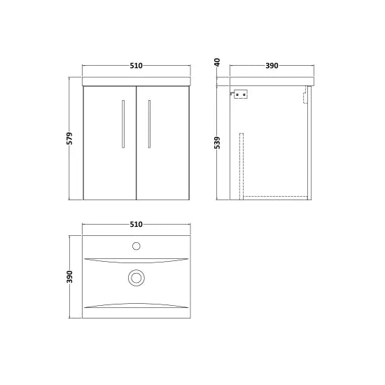 Fairford Aspri 500mm Solace Oak 2-Door Wall Hung Vanity Unit